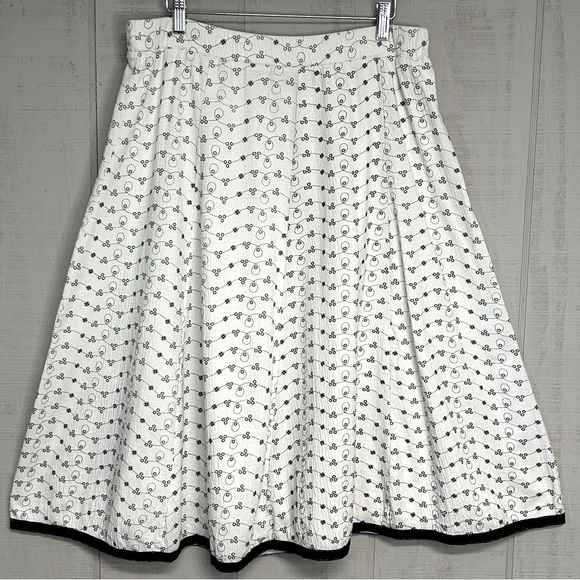 A-Line Midi Skirt Womens Size L Pull On Stretch Gauzy Pleats Ditsy Print Ivory - Picture 2 of 10